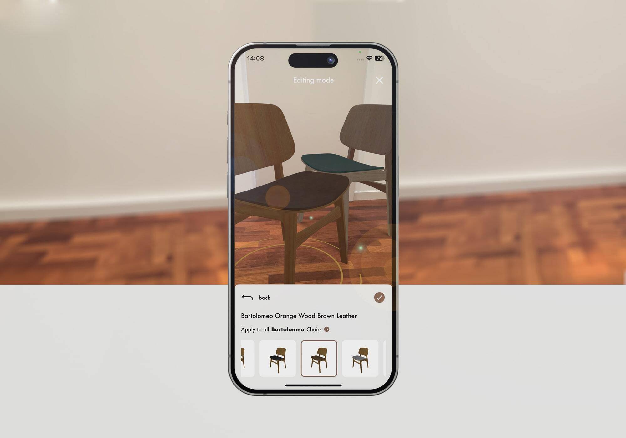 Smartphone with the furniture AI app in use 