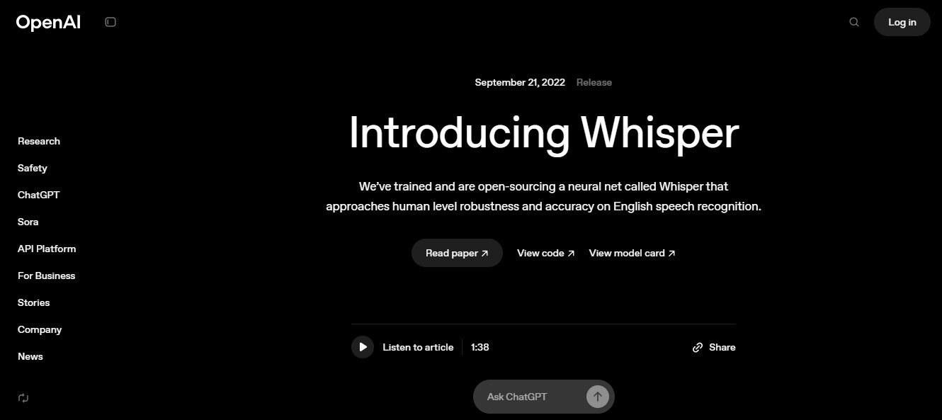 Open AI Whisper speech-to-text workflow screenshot