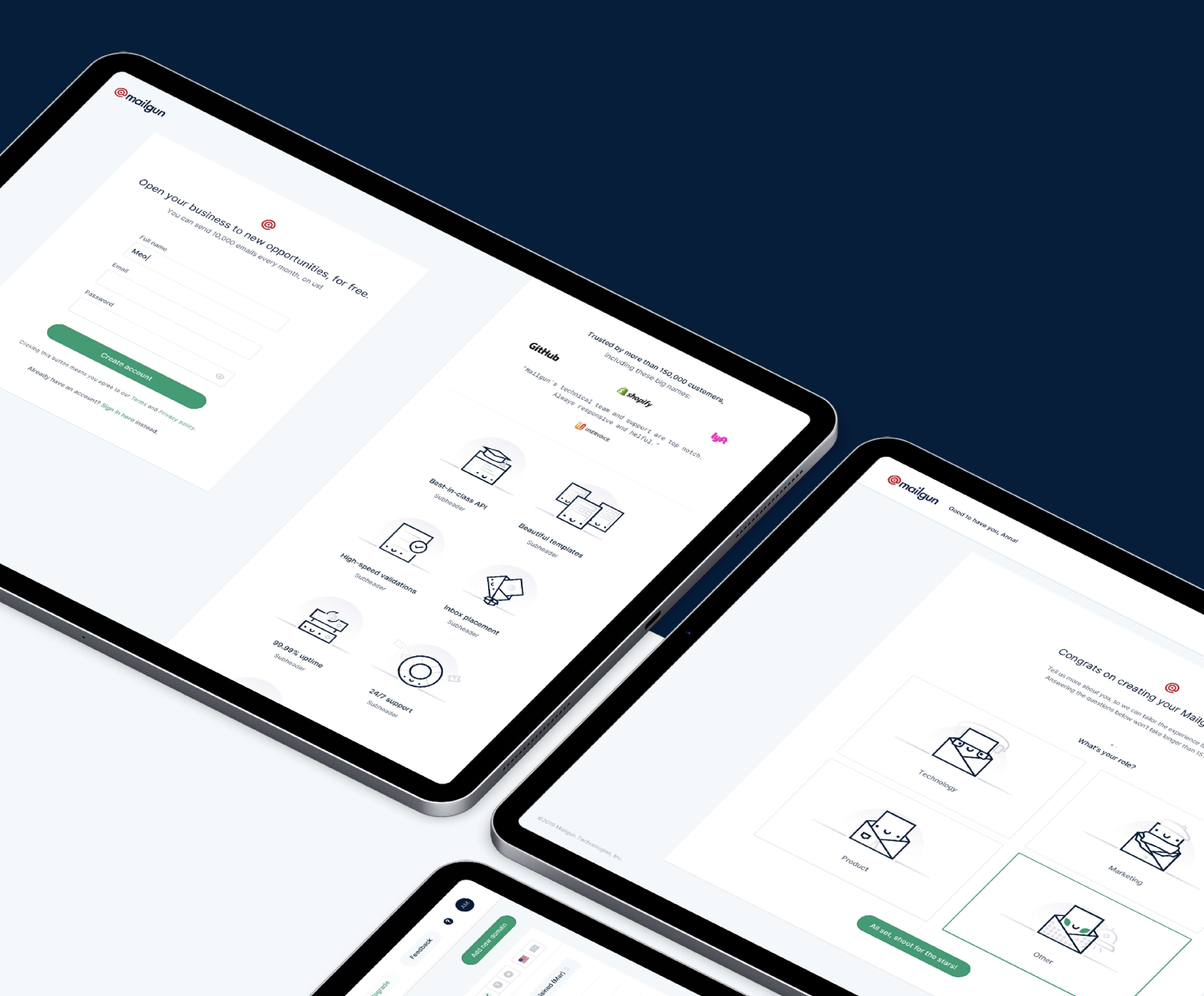 tablets displaying mailgun dashboard