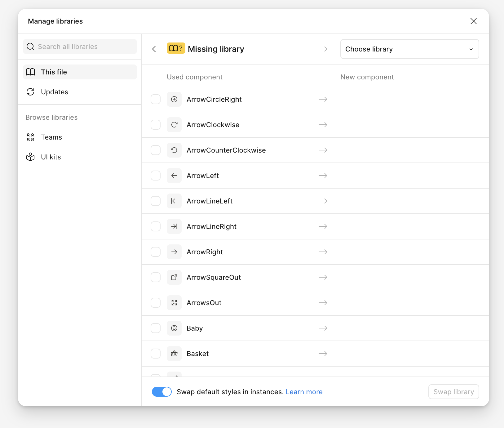 Silk Manual  click “Swap library”