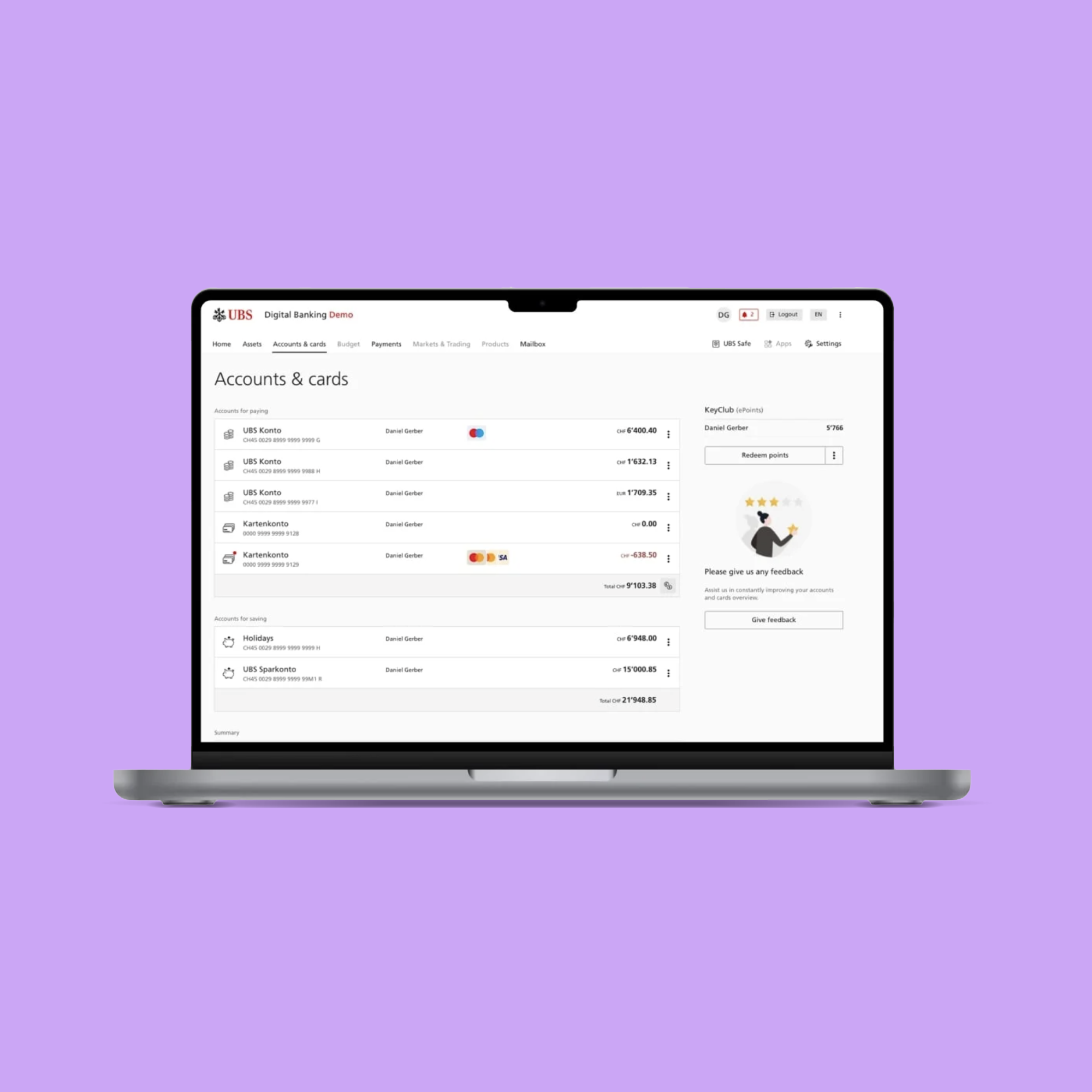 UBS demo app violet square preview